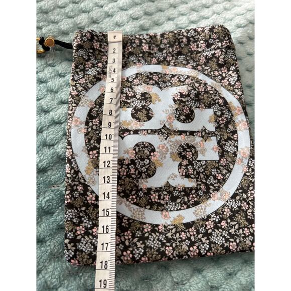 Tory Burch Floral Print Logo Wristlet Pouch Black Multi with Gold Clip - Picture 5 of 5
